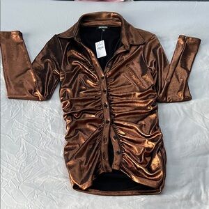 Express Metallic Brown Ruched Top